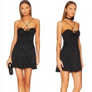 NWT For Love And Lemon Melody Black Mini Dress with Rose Print